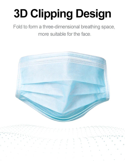 Mouth Masks 3-layer Anti-Dust Disposable Mascarillas  Non Woven Meltblown Cloth Masks Elastic Ear Loop Face Mask