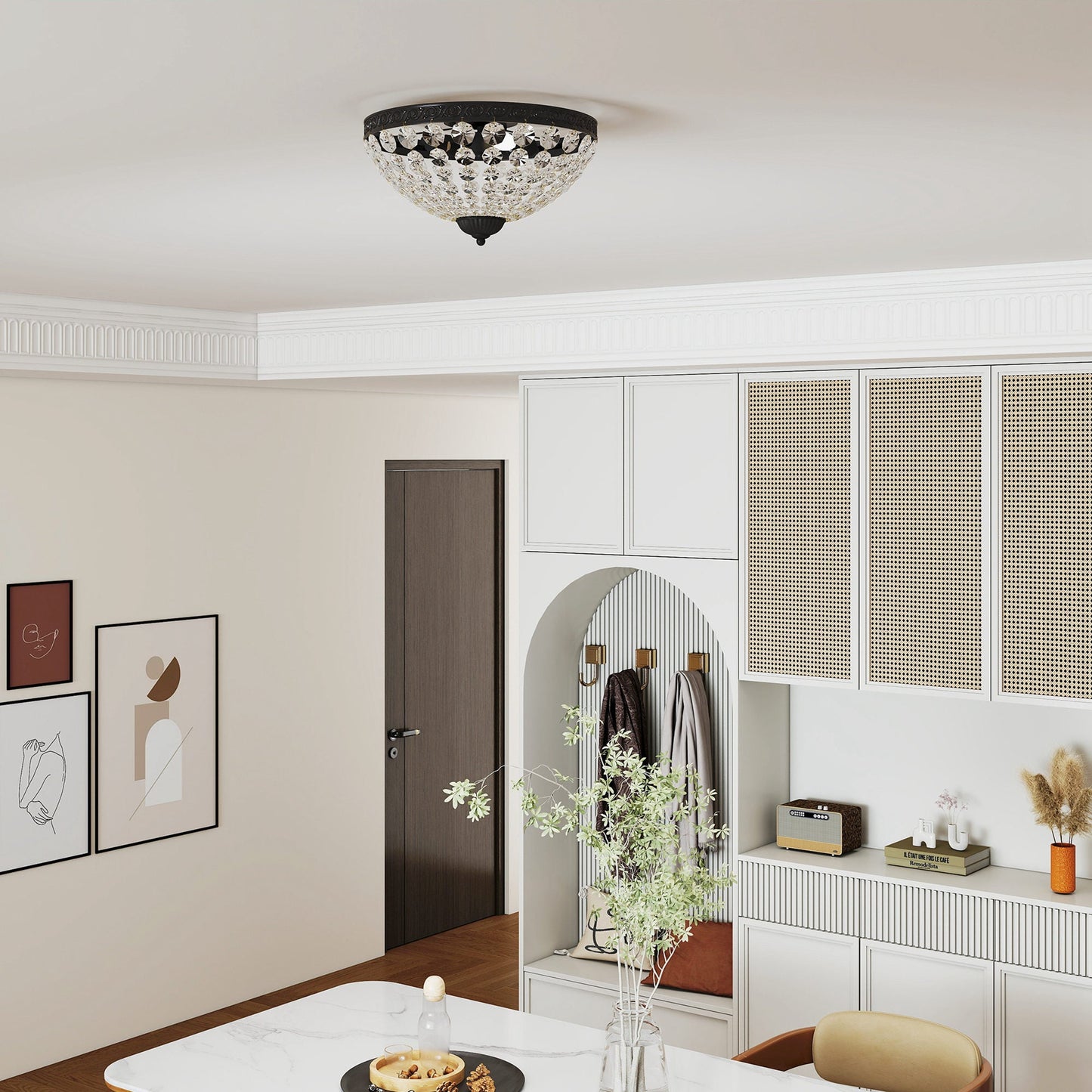 HOMCOM Crystal Chandelier Ceiling Light with 168 Octagonal Beads, Vintage 2-Light Flush Mount Ceiling Light for Living Room, Bedroom, Hallway, Dining Room, Black