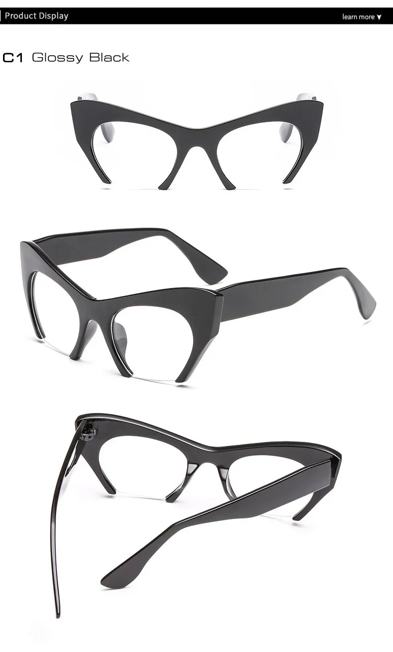 SHAUNA Retro Women Half Frame Cat Eye Glasses Frames Fashion Optical Frame