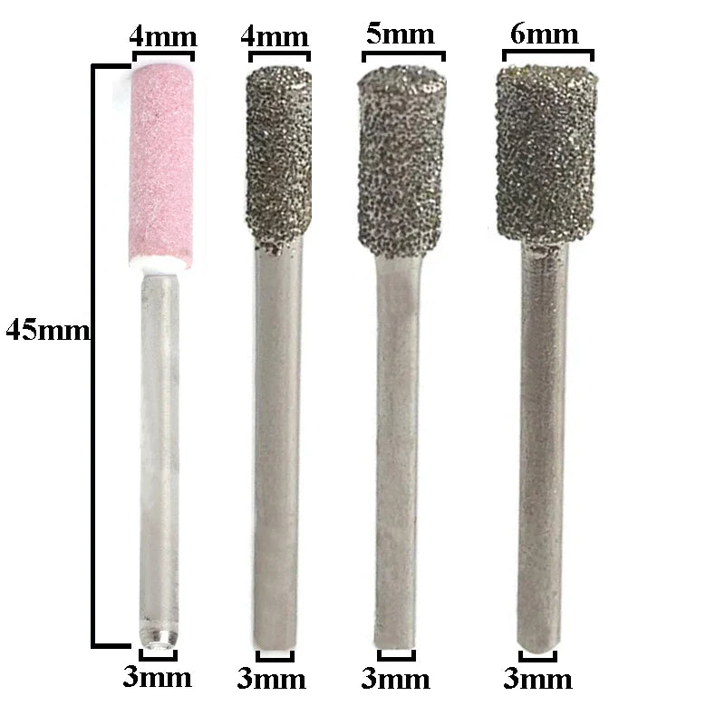 5PCS Diamond Coated Cylindrical Burr 4mm Chainsaw Sharpener Stone File Chain Saw Sharpening Carving Grinding Tools