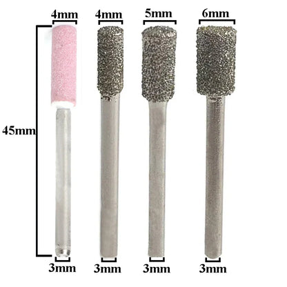 5PCS Diamond Coated Cylindrical Burr 4mm Chainsaw Sharpener Stone File Chain Saw Sharpening Carving Grinding Tools