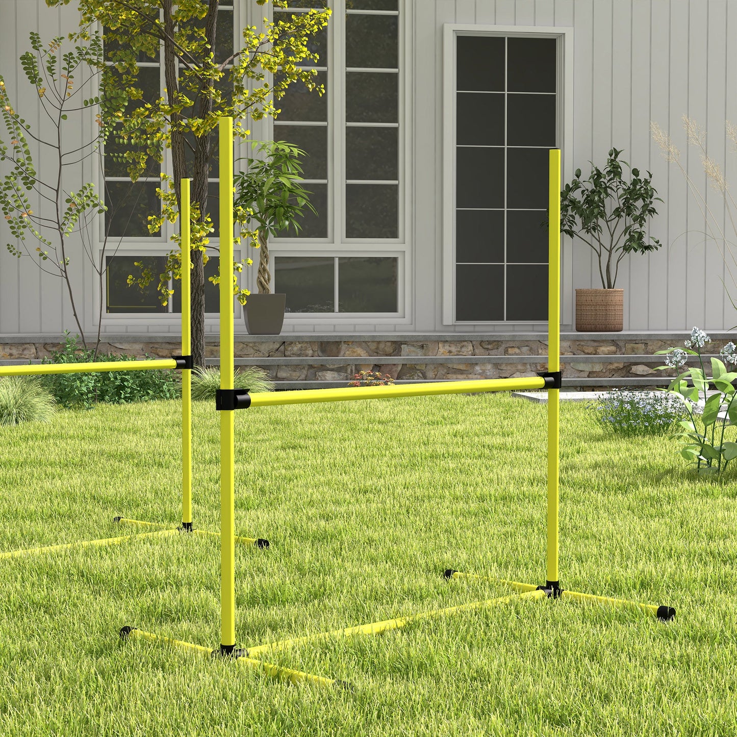 PawHut 4 Pieces Dog Agility Training Equipment, Adjustable Height Jumps Hurdle with Carrying Bag for Outdoor, Yellow