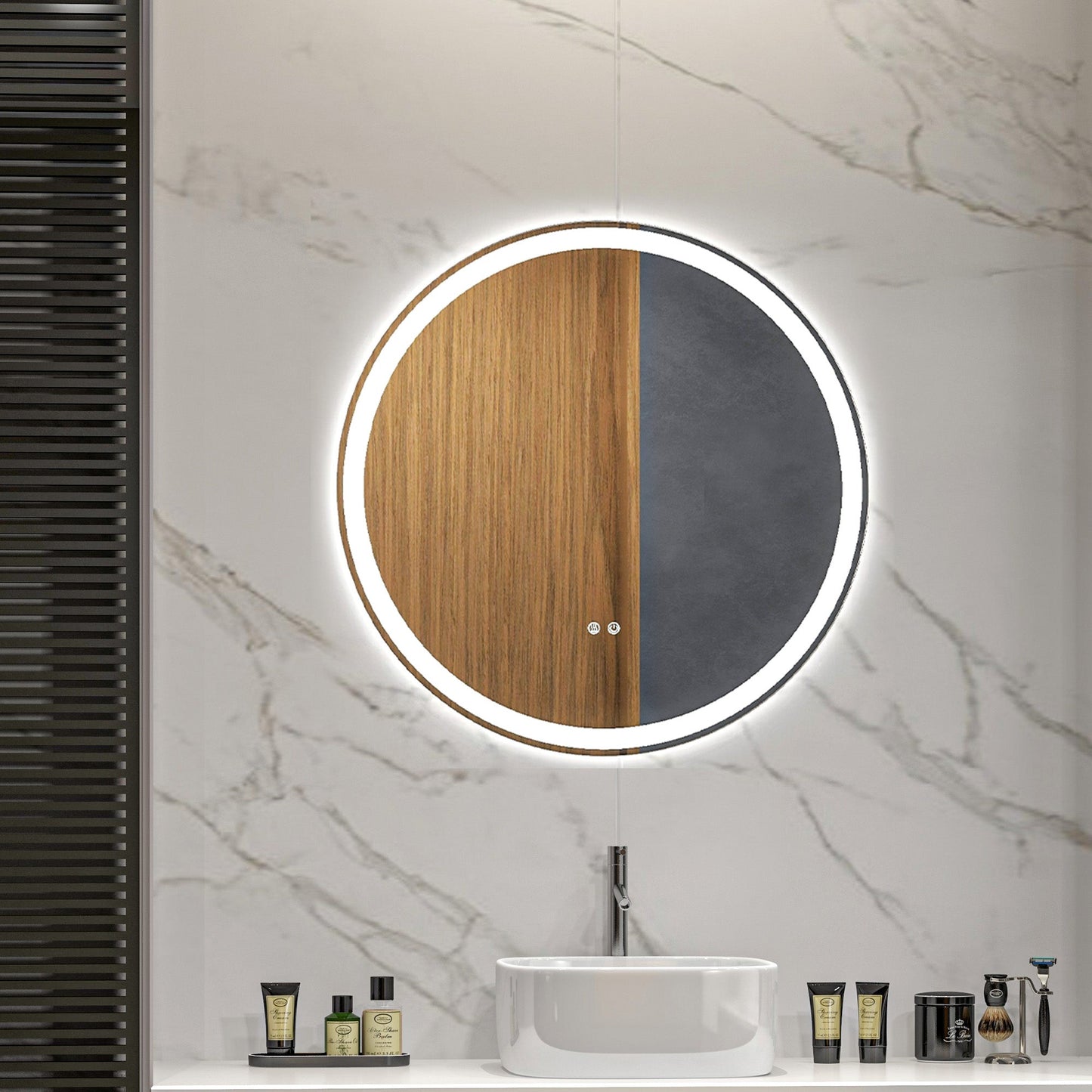 kleankin Round Bathroom Mirror with LED Lights, Wall Mount Dimmable Makeup Mirror with 3 Temperature Colours, Defogging Film and Memory Function, Frameless, Hardwired, 60 x 60\'c2\'a0cm