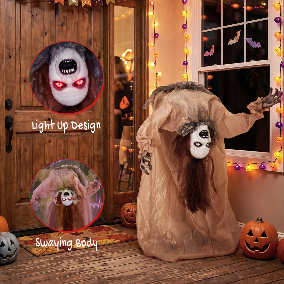 HOMCOM Animated Halloween Ghost, Halloween Animatronics with Creepy Screams, Glowing Eyes, Sound/Touch Activated