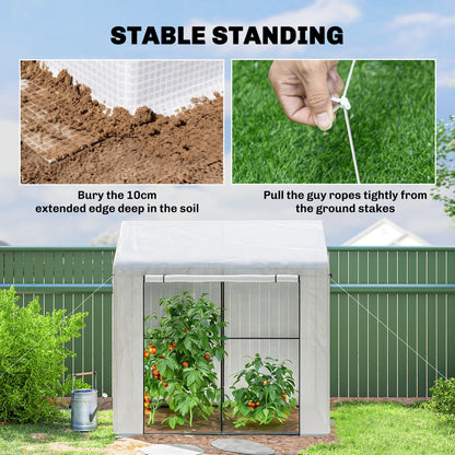Outsunny Walk-in Greenhouse, Outdoor Tomato Greenhouse with Roll-up Door and Mesh Windows, PE Cover, 200 x 140 x 200cm, White