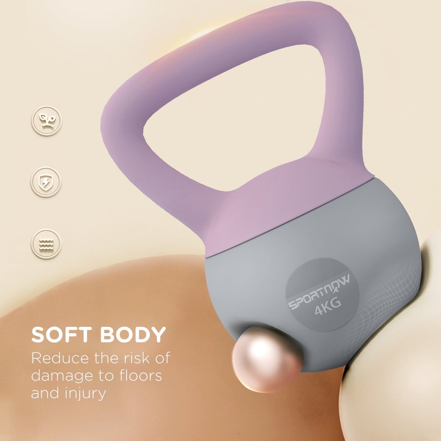 SPORTNOW Soft Kettlebell, 4kg Kettle Bell with Non-Slip Handle for Home Gym Weight Lifting and Strength Training, Purple and Grey