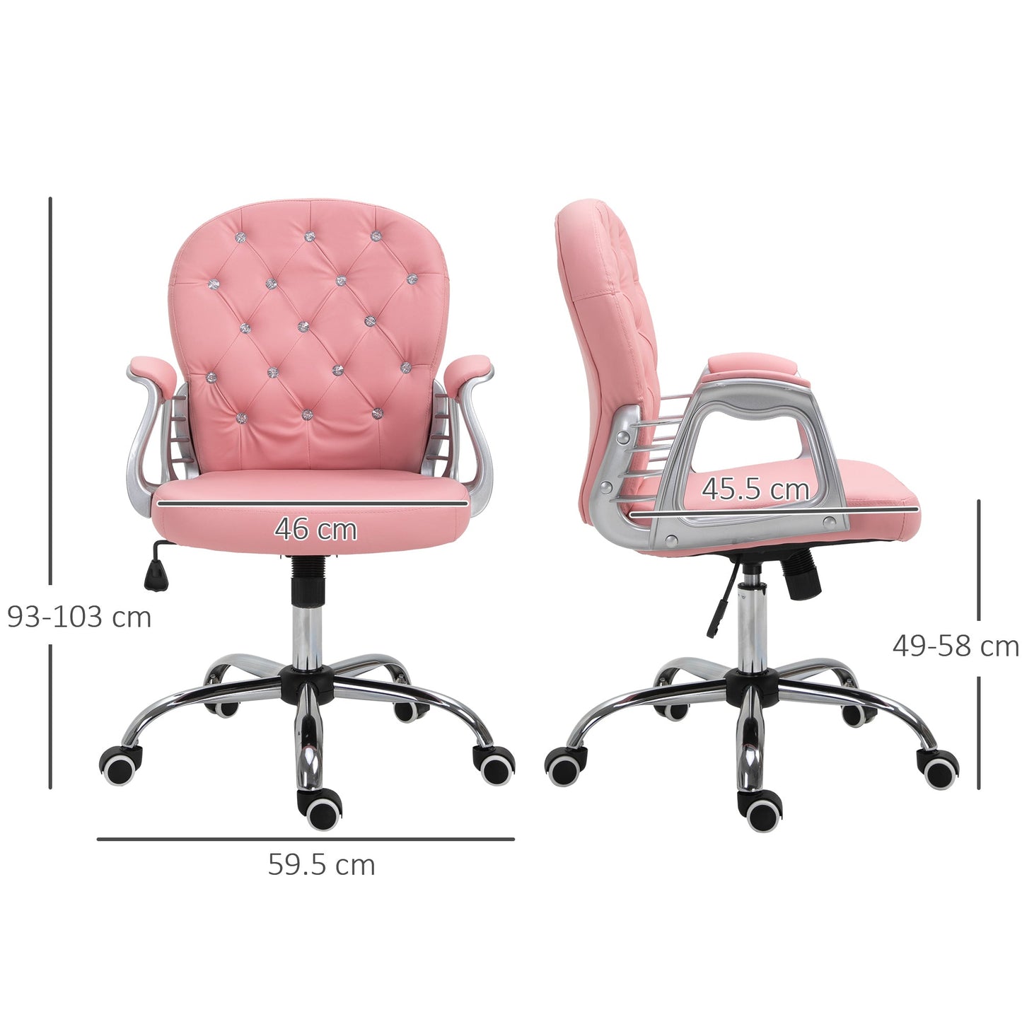 Vinsetto Office Chair Ergonomic 360\'c2\'b0 Swivel PU Diamante Padded Base 5 Castor Wheels for Home Work Pink