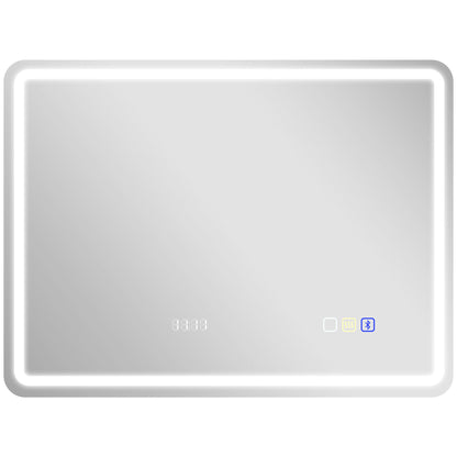 HOMCOM 60 x 80 cm Bluetooth LED Bathroom Mirror with Clock Anti-Fog - Silver Tone