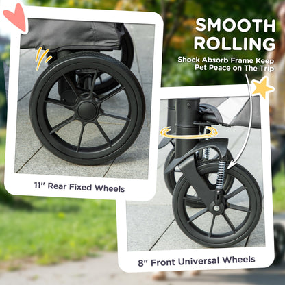 PawHut Easy Folding Pet Stroller for Large Dogs with 4 Big Wheels, Shock Absorb Frame, Safety Leashes, Brakes, Dark Grey