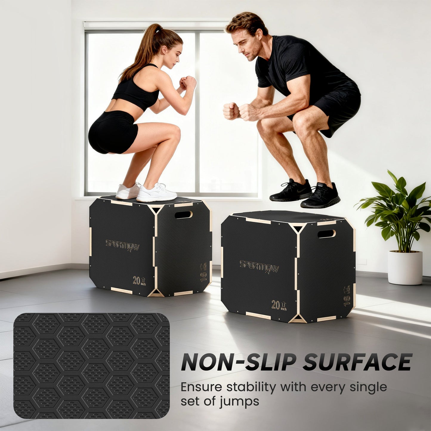 SPORTNOW Non-Slip Plyo Box, Corner-free Wooden Jump Box, 41 x 61 x 51 cm