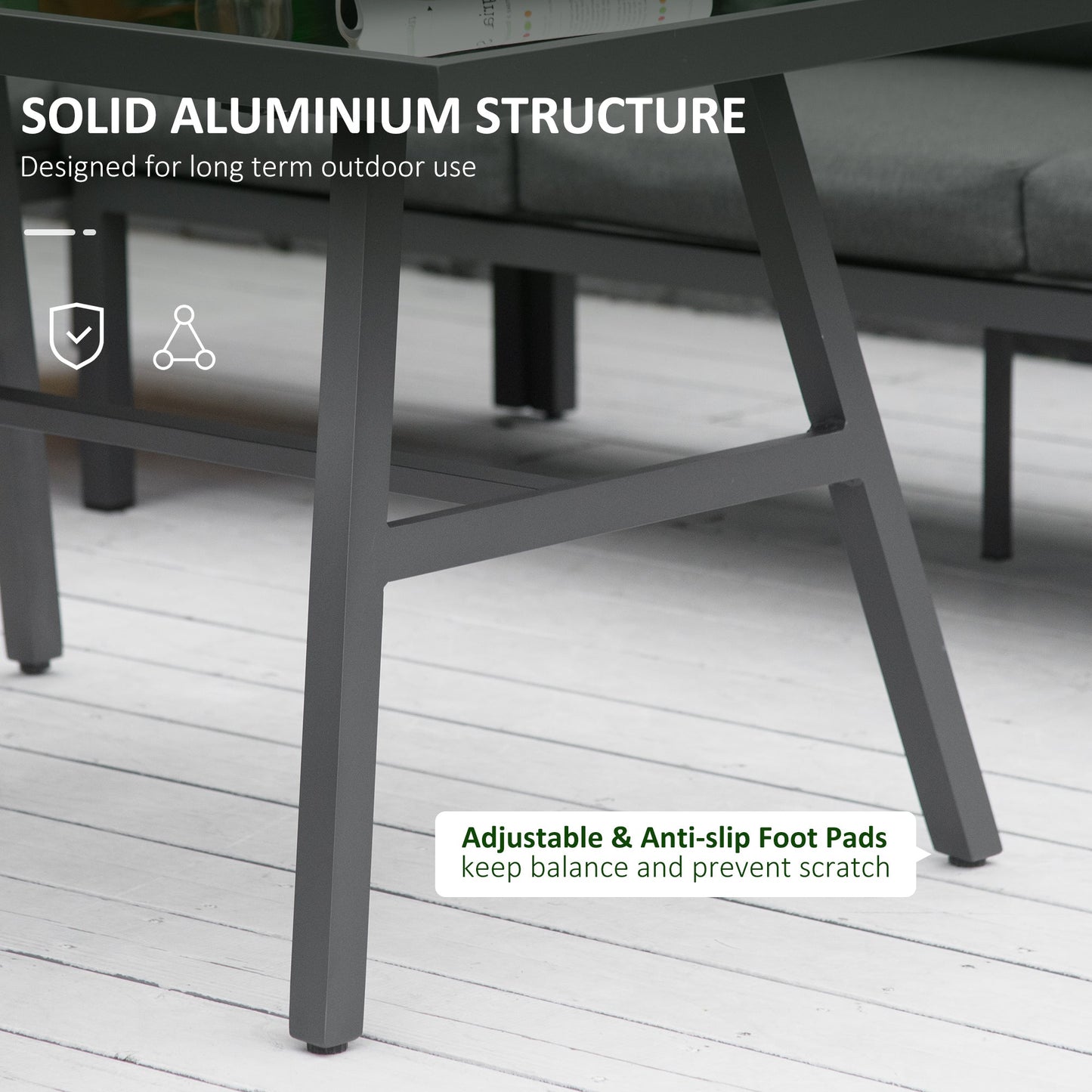 Outsunny\'c2\'a04\'c2\'a0Piece\'c2\'a0L-shaped Garden Furniture Set 8-Seater Aluminium Outdoor Dining Set Conversation Sofa Set w/ Bench, Dining Table & Cushions,\'c2\'a0Grey