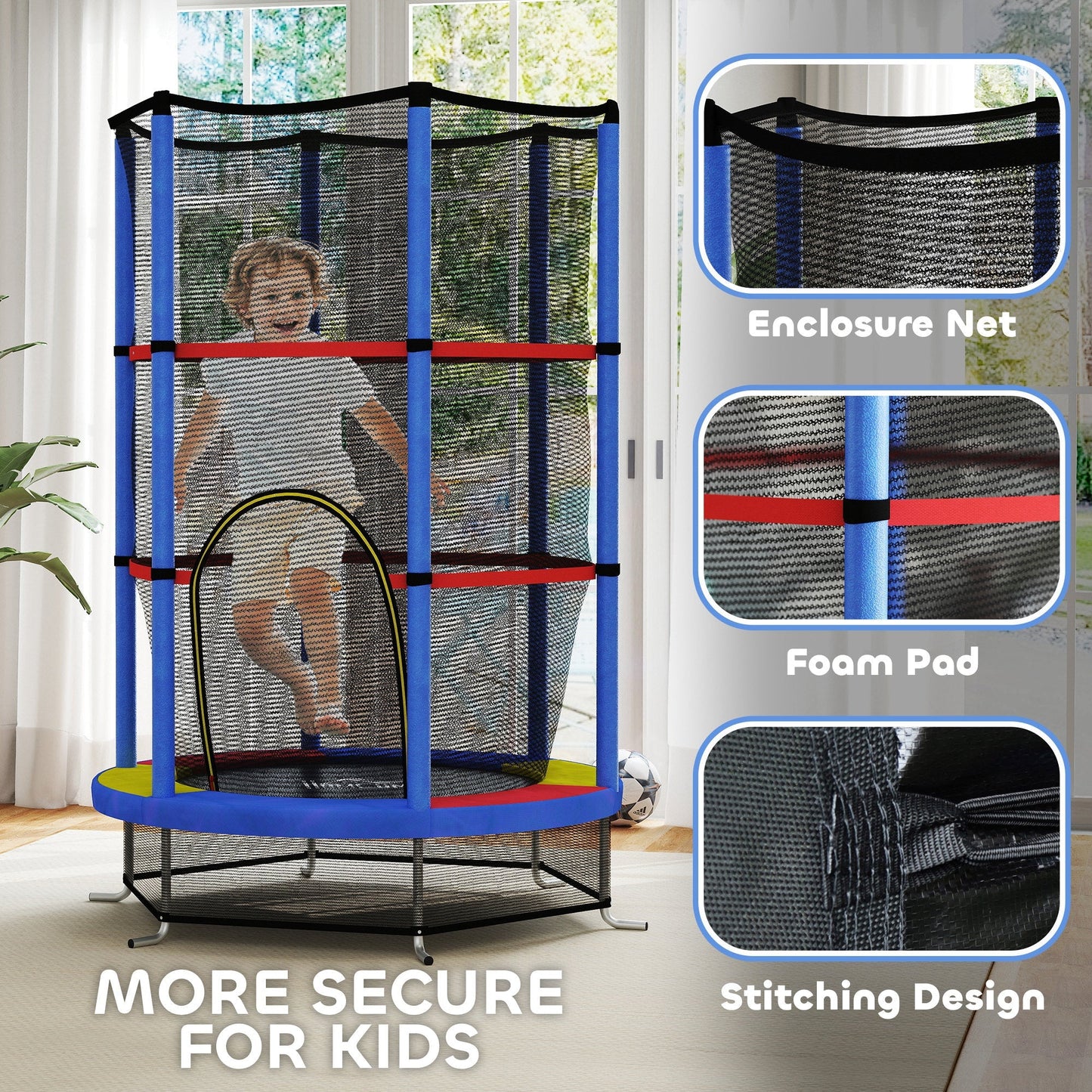 HOMCOM Kids Trampoline, with Enclosure Net, Steel Frame, for Ages 3-6 Years - MultiColoured