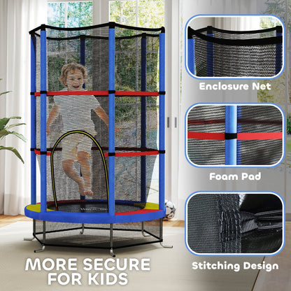 HOMCOM Kids Trampoline, with Enclosure Net, Steel Frame, for Ages 3-6 Years - MultiColoured
