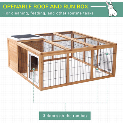 PawHut Rabbit Hutch Outdoor, Guinea Pig House, Bunny Run Cage with Openable Top for 1–2 Rabbits, Yellow