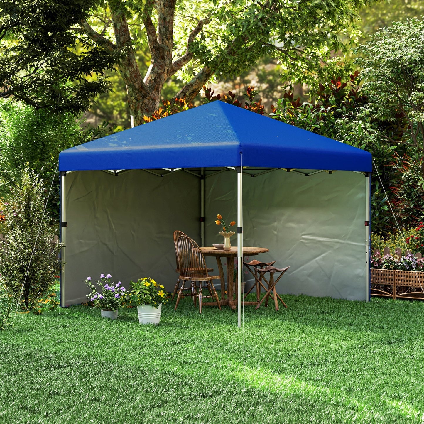 Outsunny 3 x 3 (M) Pop Up Gazebo, UPF 30+ with 2 Sidewalls, Leg Weight Bags and Wheeled Bag, Height Adjustable Party Tent Event Shelter for Garden, Patio, Blue