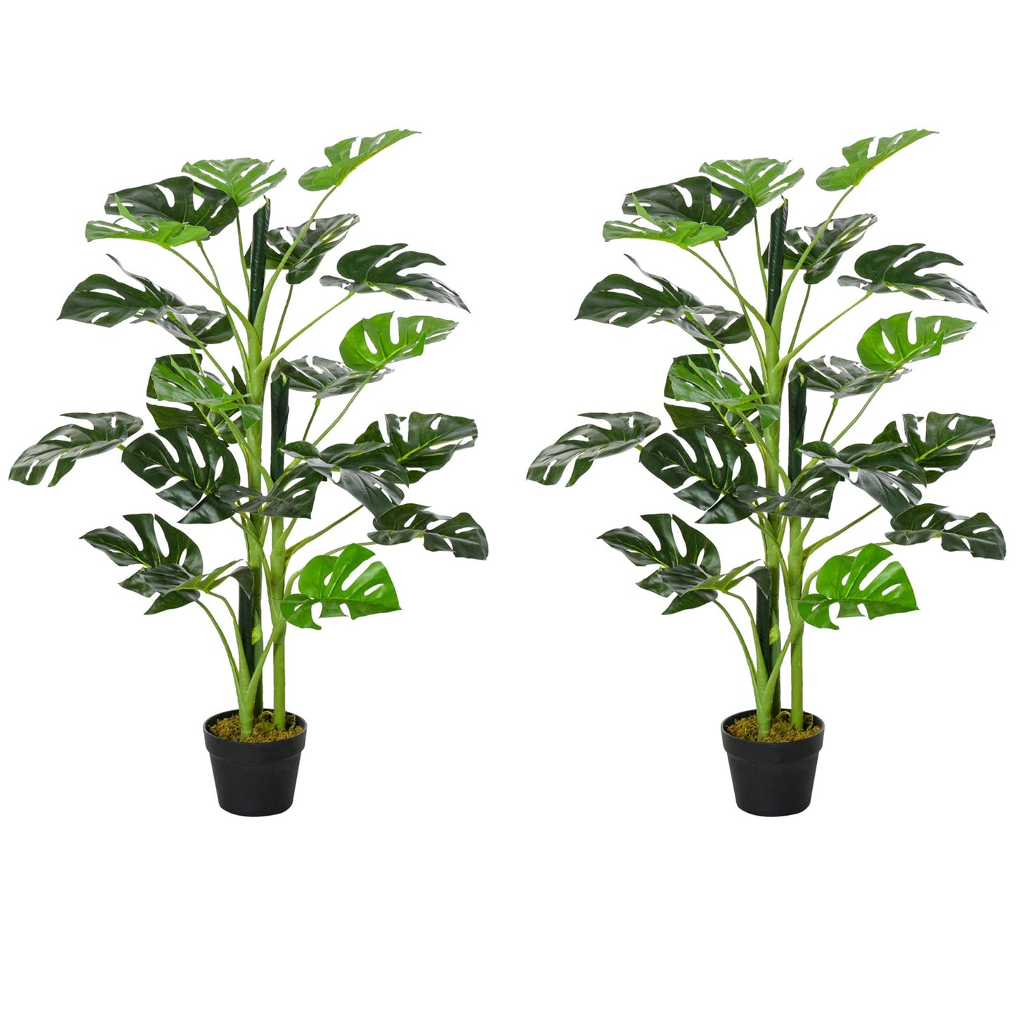 Outsunny 100cm/3.3FT Artificial Monstera Tree Decorative Cheese Plant 21 Leaves with Nursery Pot, Fake Tropical Palm Tree for Indoor Outdoor D\'c3\'a9cor, Set of 2