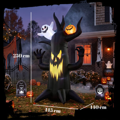Outsunny 8 FT Halloween Inflatable Spooky Tree, Blow Up Decoration with Ghost and Pumpkin for Garden Indoor Outdoor Decor