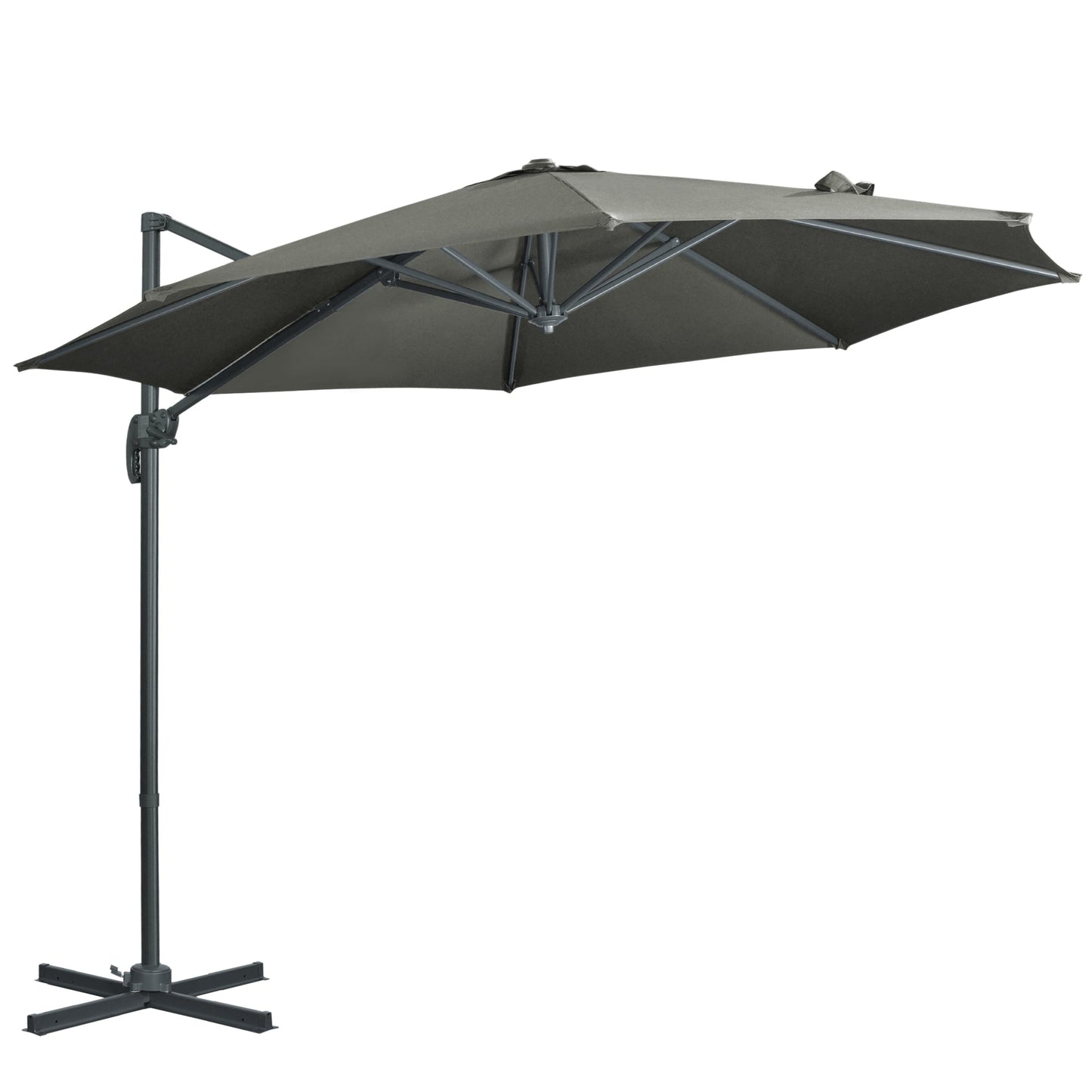 Outsunny 3 x 3(m) Cantilever Parasol with Cross Base, Garden Umbrella with 360\'c2\'b0 Rotation, Crank Handle and Tilt for Outdoor, Patio, Grey