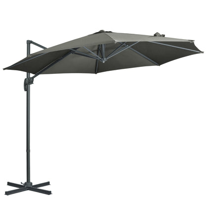 Outsunny 3 x 3(m) Cantilever Parasol with Cross Base, Garden Umbrella with 360\'c2\'b0 Rotation, Crank Handle and Tilt for Outdoor, Patio, Grey