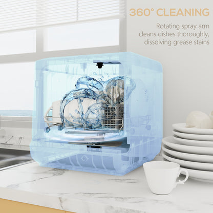 HOMCOM Table Top Dishwasher, Mini Countertop Dishwasher with Built-in 6L Water Tank, 6 Programs, Touch Control, LED Display, 4 Place Settings, Dual Water Supply and Fruit Wash Mode, Silver Tone