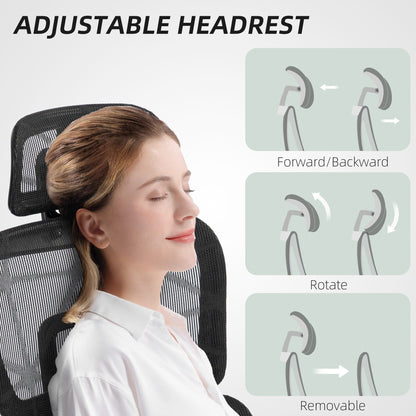 HOMCOM Executive Office Chair, Ergonomic Mesh High Back Desk Chair with Lumbar Support, Reclining Function, Swivel Computer Chair with 3D Armrest, Headrest, Footrest, Black