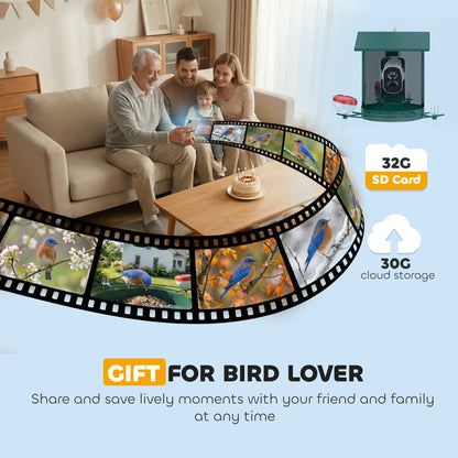 PawHut Smart Bird Feeder Camera 2K HD with AI Identifies 16,000+ Species, 2K HD Auto Capture Video, APP Instant Notifications