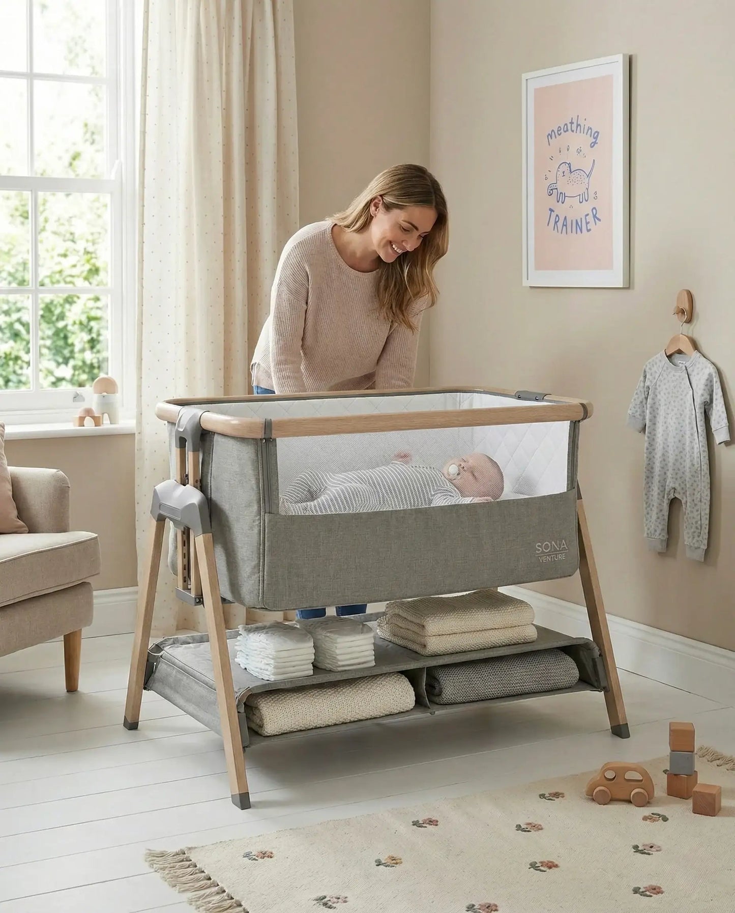 Sona Bedside & Co-Sleeping Crib - Grey