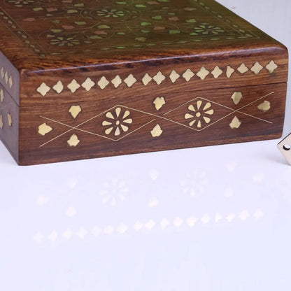 Lila Sheesham Wood Trinket Box Brass Inlay
