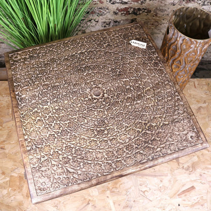 Ibra Large Side Table Burnt Mango Wood Hand Carved