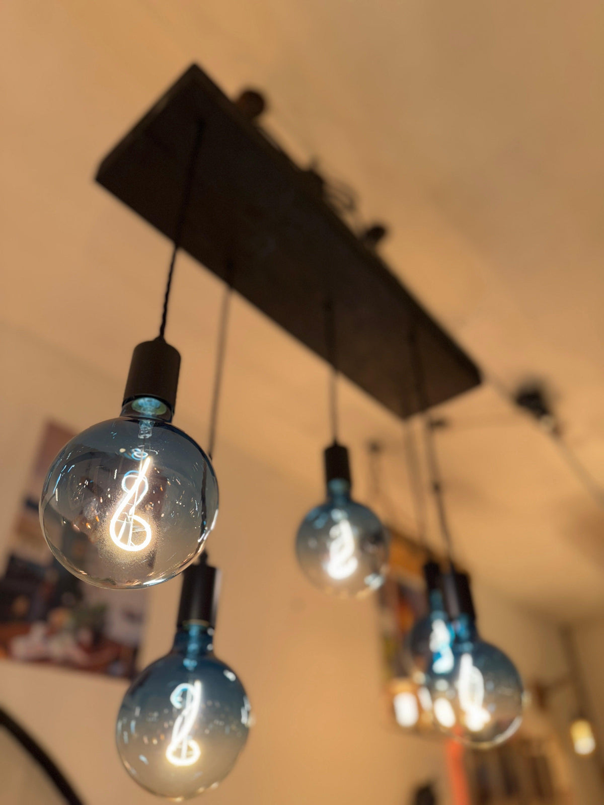 Wooden Chandelier with Black Canopy | Rustic Kitchen Island Lighting UK