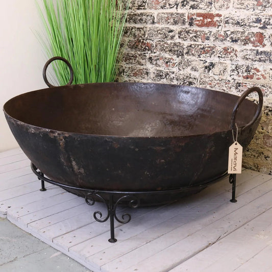 Vintage Giant Kadai Fire Bowl with Stand Garden Fire Pit