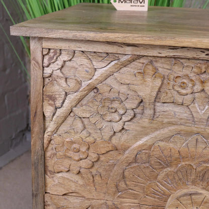 Ladha Mango Wood Carved Bedside Table Cabinet