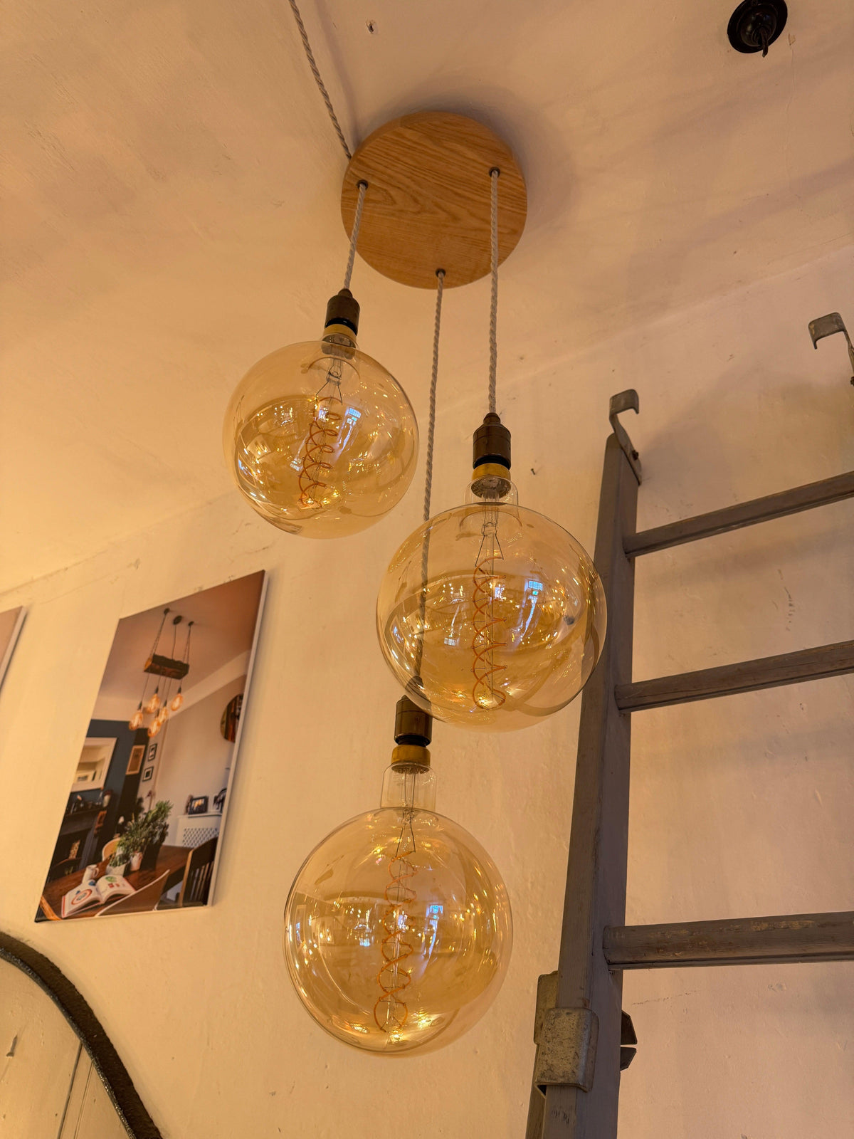 Oak Disc Pendant Light | 3 Drop Kitchen Island, Stairwell & Dining Lighting