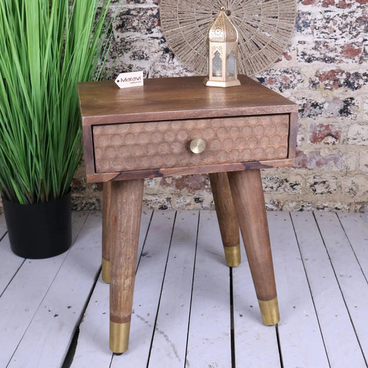 Joypur Mango Wood Bedside Cabinet Dimple Design