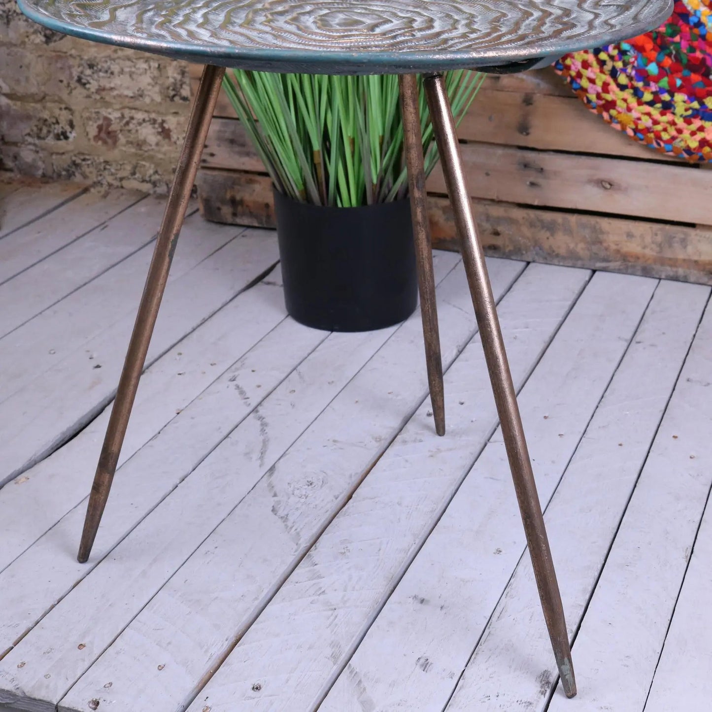 Ruwa Lightweight Antiqued Gold Tripod Side Table