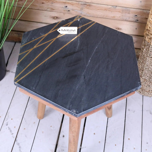 Siangra Hexagon Black Marble Side Table