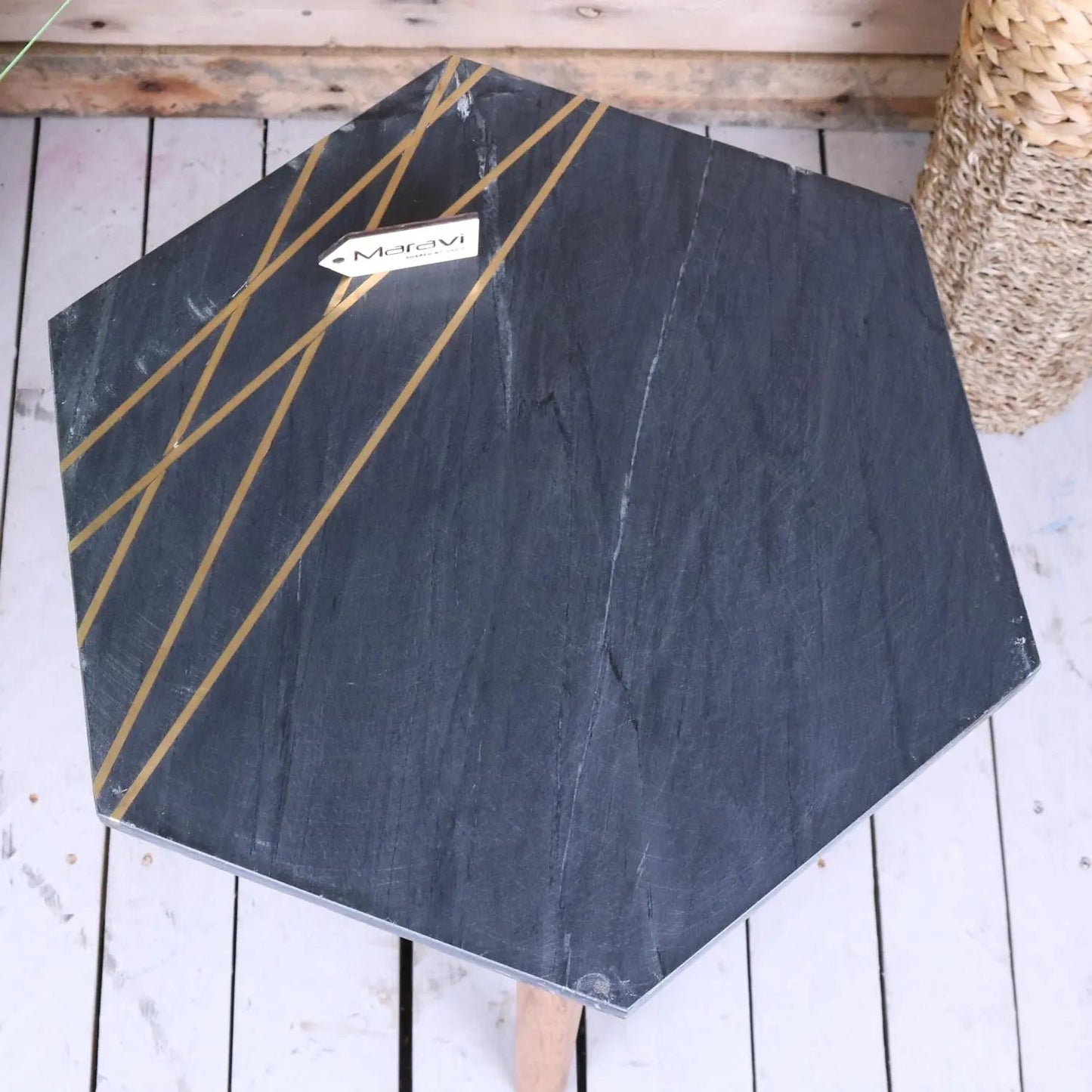 Siangra Hexagon Black Marble Side Table