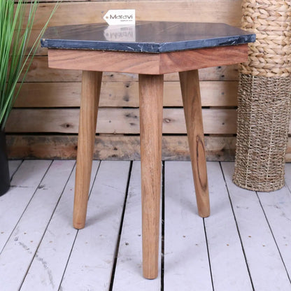 Siangra Hexagon Black Marble Side Table