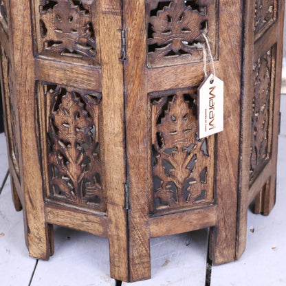 Rengali Medium Mango Wood Side Table Leaf Carving