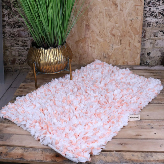 Varam Fluffy Recycled Rug White and Orange 60x90cm