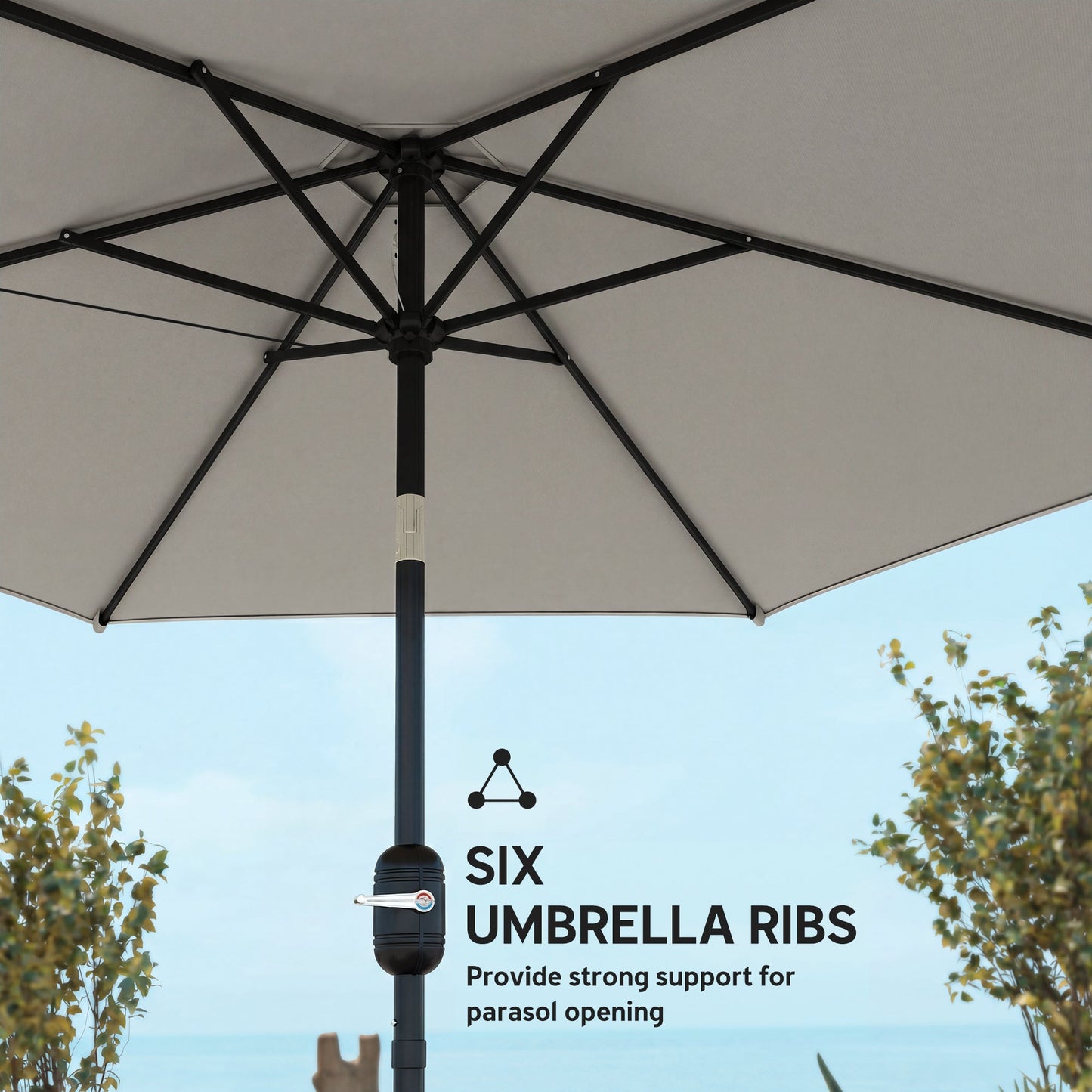 Outsunny 2.6 m Garden Parasol Umbrella with Aluminium Pole, Outdoor Patio Umbrella with Tilt and Crank, Vent, Light Grey