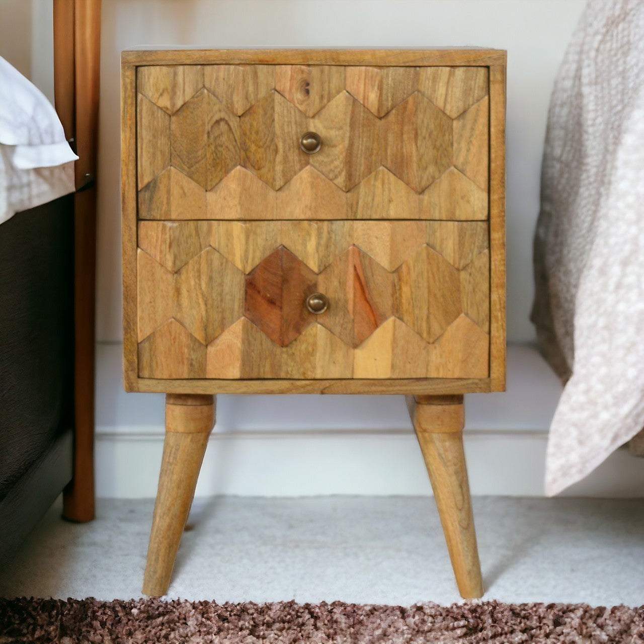 Pineapple Carve 2 Drawer Bedside