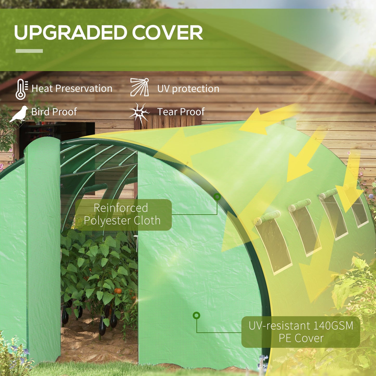 Outsunny Polyethylene Upgraded Structure Walk-in Polytunnel Greenhouse, 6 x 3(m), Green