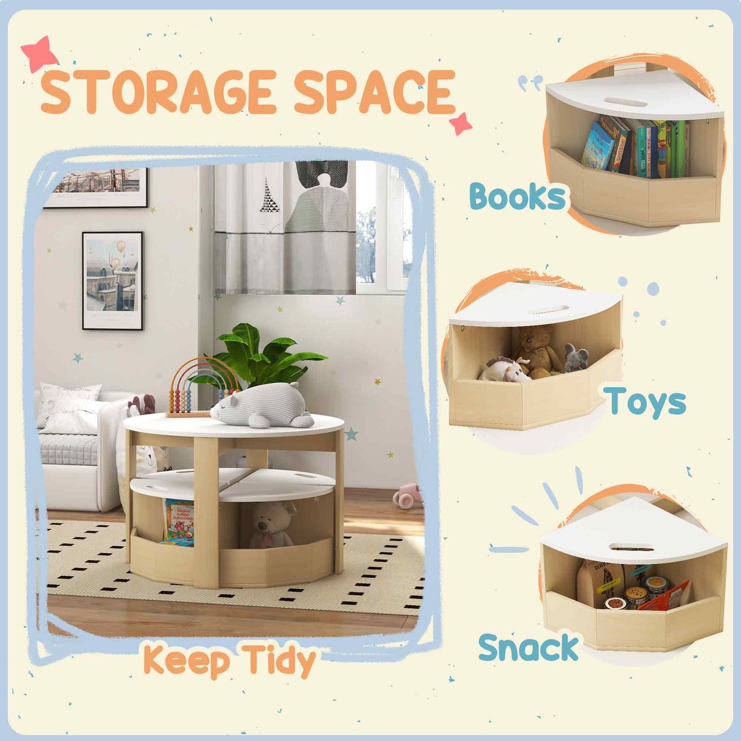 AIYAPLAY Five-Piece Kids Table and Chairs Set with Storage, for Ages 3-8 Years, White