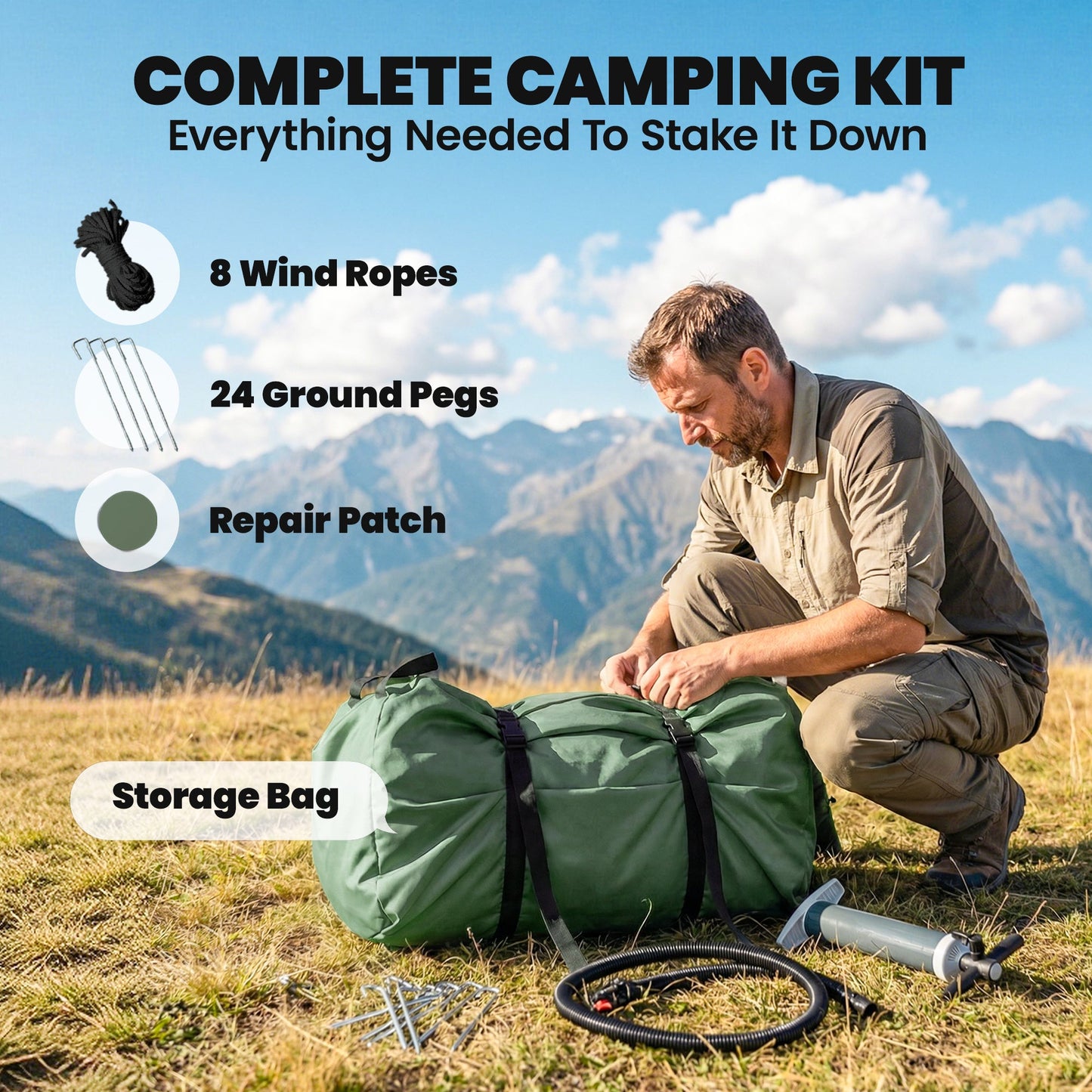 Outsunny Inflatable Camping Tent, 4 Season Hot Tent 10000mm Waterproof with Chimney Opening, Sky Light and Air Pump, Green
