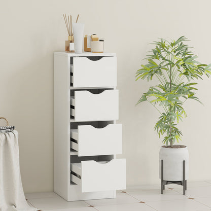 HOMCOM 4-Drawer Bathroom Cabinet, Freestanding Narrow Storage Cabinet with Groove Handles for Small Spaces, White