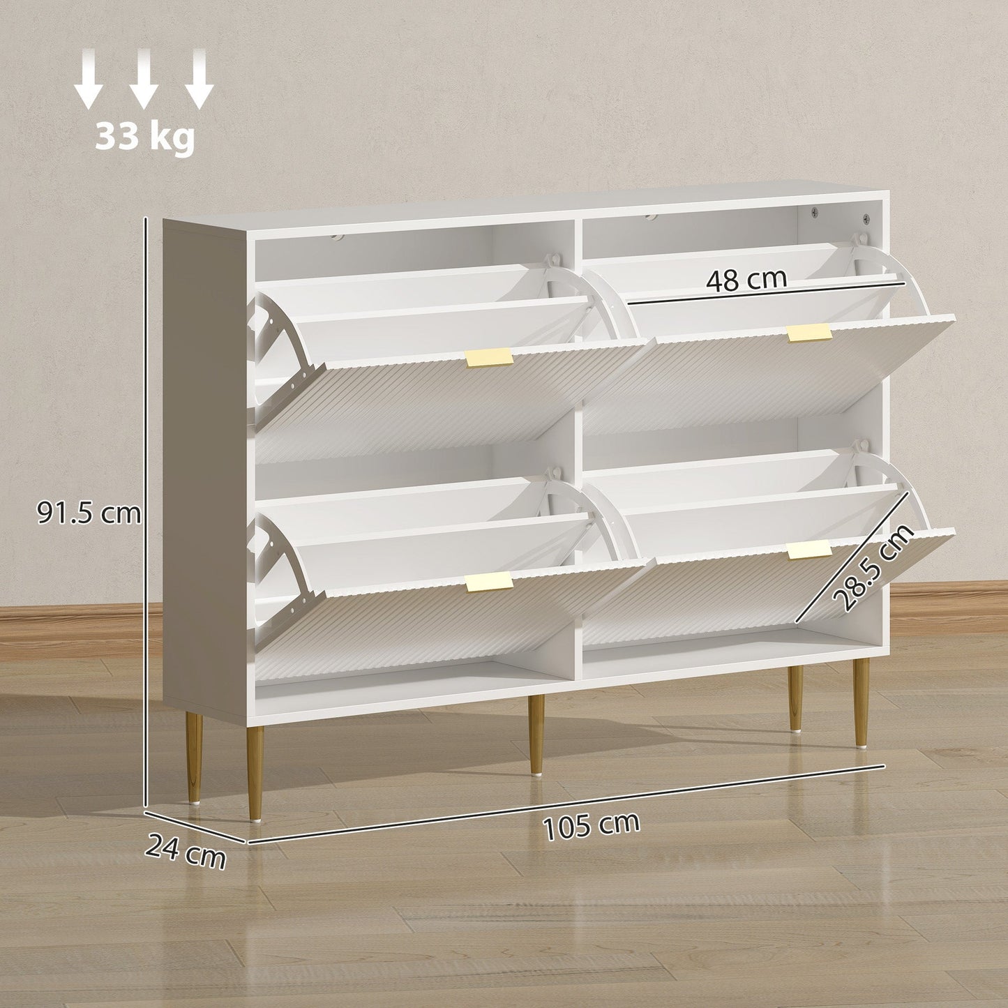 HOMCOM Narrow Shoe Cabinet with 4 Flip Drawers - White