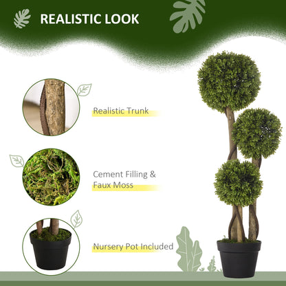 HOMCOM Decorative Artificial Plants Boxwood Ball Topiary Trees in Pot Fake Plants for Home Indoor Outdoor Decor, 90 cm