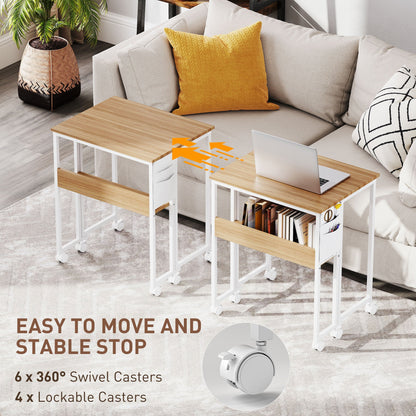 HOMCOM 63 cm Drop Leaf Writing Work Desk - Natural Wood Finish