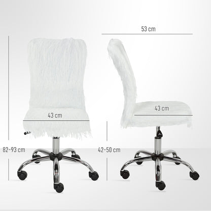 HOMCOM Plush Office Desk Chair, Modern Armless Swivel Vanity Chair with Adjustable Height for Home Office, Bedroom, Living Room, White